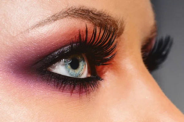 Cosmetics & make-up. Close up woman eye with beautiful shades sm