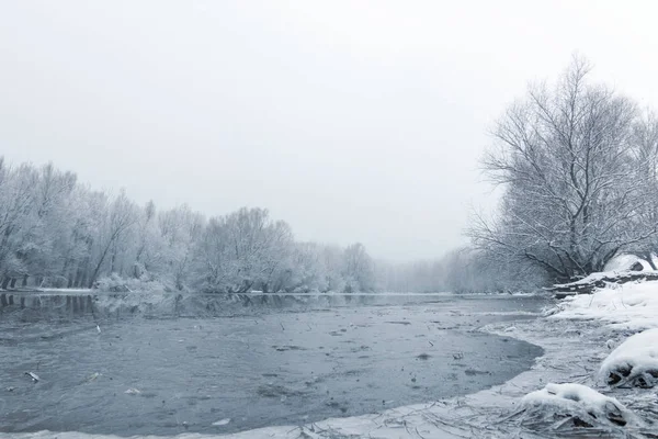 Winter meer scène reflecteren in het water — Stockfoto