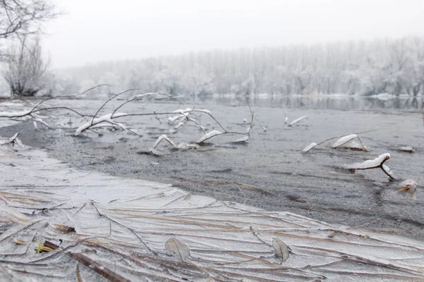 Frozen lake in winter, Winter lake scene