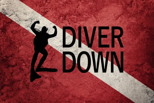 Búvár Down zászló, Diver Silhouette, vintage stílusú búvár zászló. — Stock Fotó