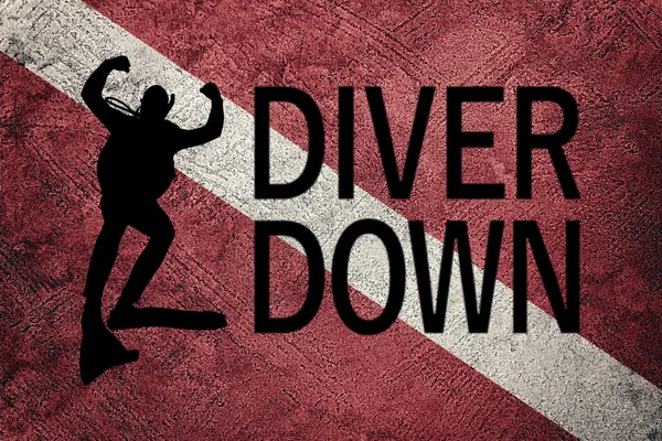 Dalgıç Aşağı Bayrak, Dalgıç Siluet, Vintage Style Scuba bayrağı.