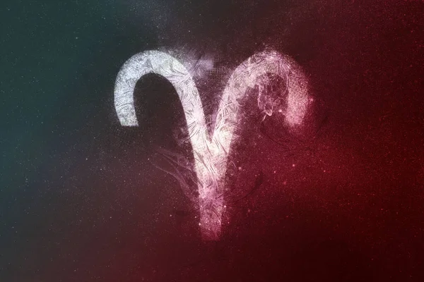 Aries Zodiac Sign White Red. Night sky Abstract background — Stock Photo, Image