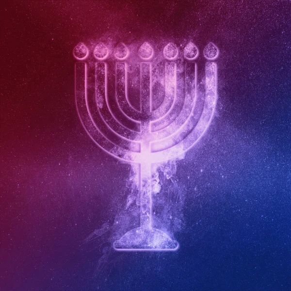 Hanuka menorah sembolü Kırmızı Mavi. Menorah Yahudiliğin sembolü. Abs — Stok fotoğraf