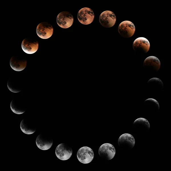 Etapy zaćmienia Księżyca, Krwawy księżyc, Złożone zaćmienie Księżyca — Zdjęcie stockowe