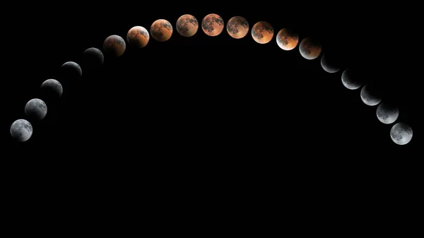 Fases do Eclipse Lunar, Lua de Sangue, Eclipse Lunar Composto — Fotografia de Stock