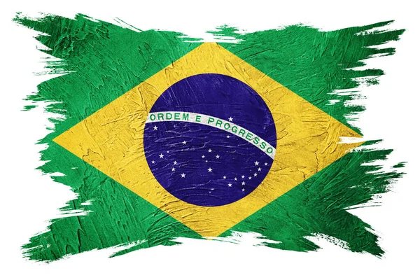 Grunge Brasil Vlag Braziliaanse Vlag Met Grunge Textuur Borstelslag — Stockfoto