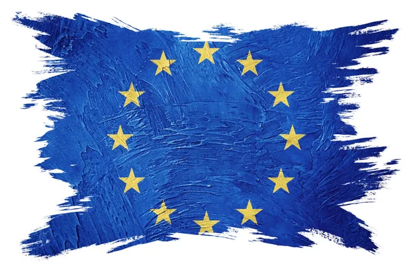 摘下欧盟的旗帜 带有格子质感的欧盟旗帜 刷子笔划 — 图库照片