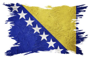 Grunge Bosna-Hersek bayrağı. Grunge desenli Bosna bayrağı. Fırça darbesi.