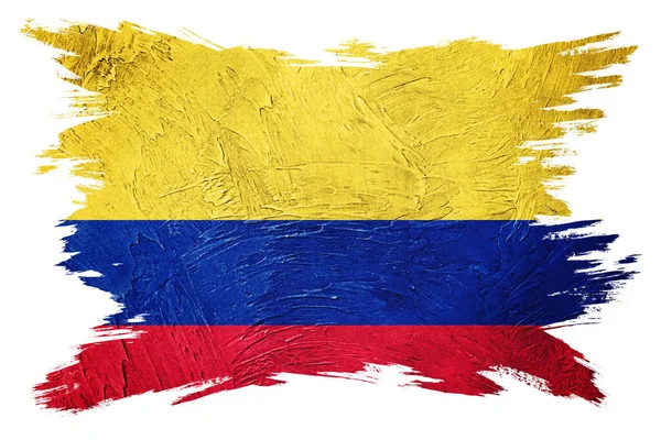 Grunge哥伦比亚国旗 带有格子纹理的哥伦比亚国旗 刷子笔划 — 图库照片