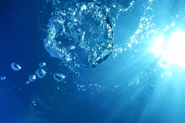 Підводні Бульбашки Сонячне Світло Підводний Фон Бульбашки Водна Поверхня — стокове фото