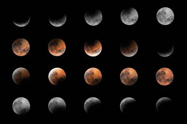 Etapy Zaćmienia Księżyca Krwawy Księżyc Złożone Zaćmienie Księżyca — Zdjęcie stockowe