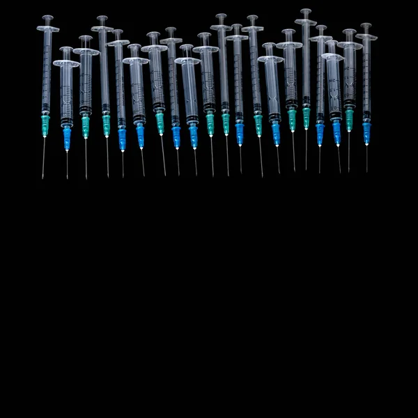 Medical Syringes Needle Black Background Close Syringe Health Care 컨셉트 — 스톡 사진