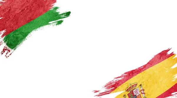 Vitrysslands Och Spaniens Flaggor Vit Bakgrund — Stockfoto