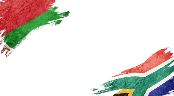 Bandeiras Bielorrússia África Sul Backgroun Branco — Fotografia de Stock