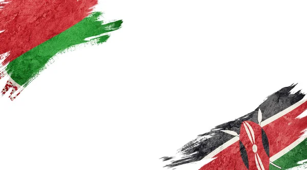 Vitrysslands Och Kenyas Flaggor Vit Bakgrund — Stockfoto