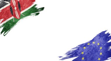 Kenya ve Avrupa Birliği bayrakları beyaz sırtüstü