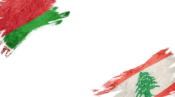 Flaggen Von Weißrussland Und Libanon Auf Weißem Hintergrund — Stockfoto