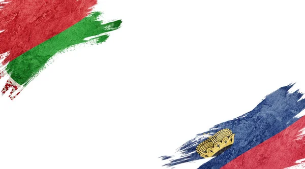 Bandeiras Bielorrússia Liechtenstein Backgroun Branco — Fotografia de Stock
