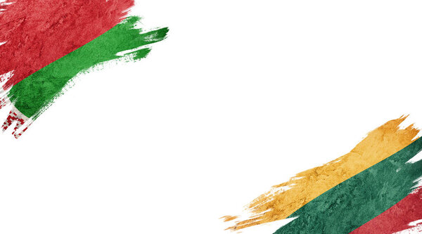 Flags of Belarus and Lithuania on white backgroun