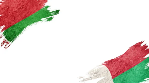 Beyaz Sırt Grubunda Belarus Madagaskar Bayrakları — Stok fotoğraf
