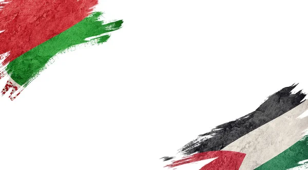 Drapeaux Biélorussie Palestine Sur Fond Blanc — Photo