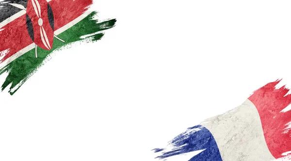 Bandiere Del Kenya Della Francia Sfondo Bianco — Foto Stock