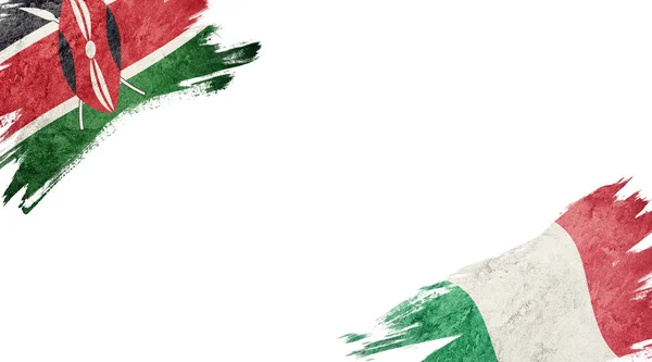 Flaggen Kenias Und Italiens Auf Weißem Hintergrund — Stockfoto