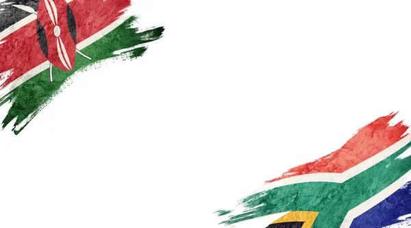 白色背景下的肯尼亚和南非国旗N — 图库照片