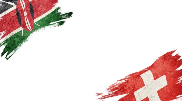 Bandeiras Quênia Suíça Backgroun Branco — Fotografia de Stock