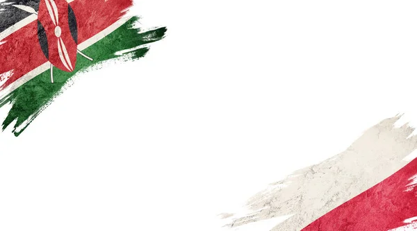 Bandeiras Quênia Polônia Backgroun Branco — Fotografia de Stock