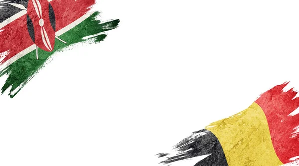 Vlaggen Van Kenia België Witte Achtergrond — Stockfoto
