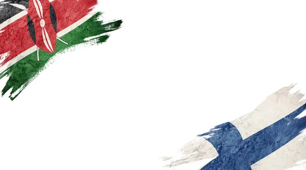Bandeiras Quênia Finlândia Backgroun Branco — Fotografia de Stock