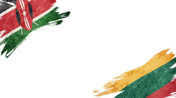 Kenya Litvanya Nın Bayrakları Beyaz Arka Grubunda — Stok fotoğraf