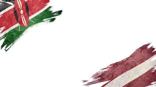 白色背景下的肯尼亚和拉脱维亚国旗N — 图库照片