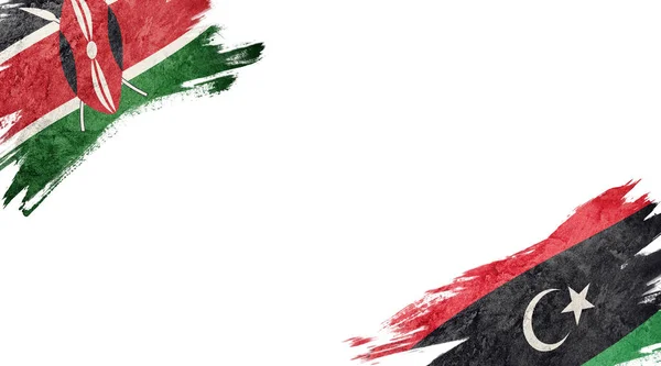 Bandeiras Quênia Líbia Backgroun Branco — Fotografia de Stock