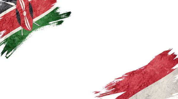 Flaggen Von Kenia Und Monaco Auf Weißem Hintergrund — Stockfoto