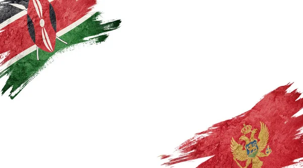Σημαίες Της Κένυας Και Του Μαυροβουνίου Λευκό Φόντο — Φωτογραφία Αρχείου