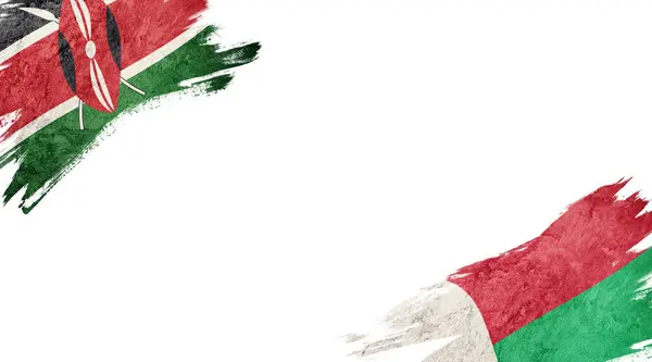 Flaggen Von Kenia Und Madagaskar Auf Weißem Hintergrund — Stockfoto