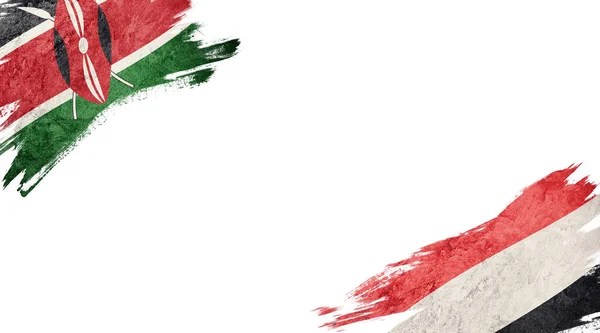 白い背景にケニアとイエメンの旗 — ストック写真