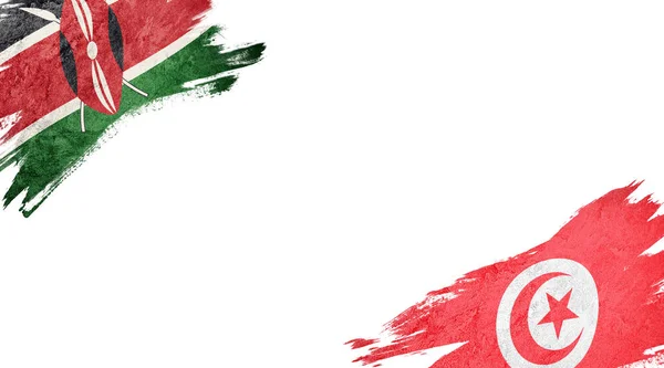 Bandeiras Quênia Tunísia Backgroun Branco — Fotografia de Stock