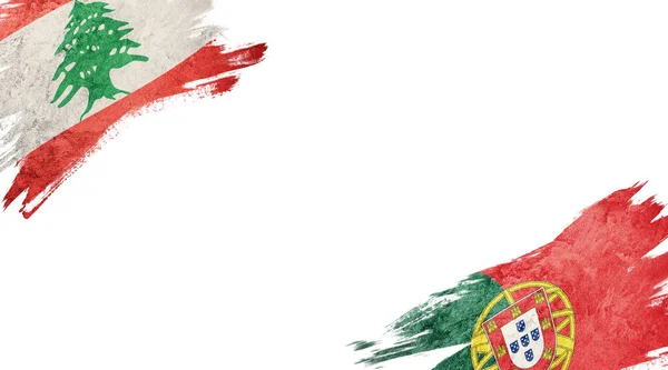 白色背景下的黎巴嫩和葡萄牙国旗N — 图库照片