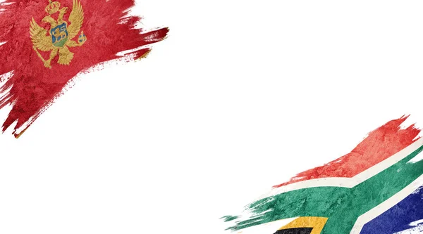 Bandeiras Montenegro África Sul Backgroun Branco — Fotografia de Stock