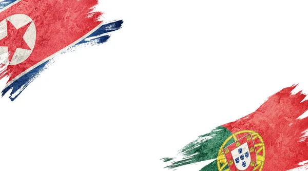 朝鲜和葡萄牙在白色背景上的国旗 — 图库照片