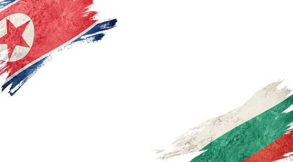 Bandeiras Coreia Norte Bulgária Backgroun Branco — Fotografia de Stock
