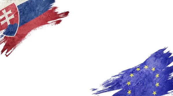 Vlajky Slovenska Evropské Unie Bílém Podkladě — Stock fotografie