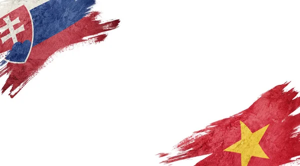 白い背景にスロバキアとベトナムの旗 — ストック写真