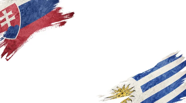 Flaggen Der Slowakei Und Uruguays Auf Weißem Hintergrund — Stockfoto