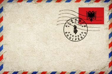 Albania Shkodra Vintage Air Mail Envelope with Flag and Postmark