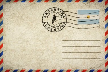 Argentina Mar Del Plata Vintage Air Mail Envelope with Flag and Postmark
