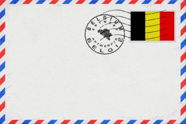 Belgium Antwerp Vintage Air Mail Envelope with Flag and Postmark